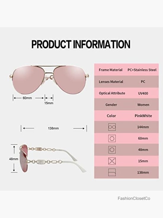 Aviator Sunglasses with UV400 Mirrored Lenses for Women Men